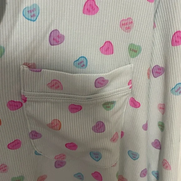 SKIMS Light Blue Heart Print Button-Up Pajama Top - Picture 2 of 6